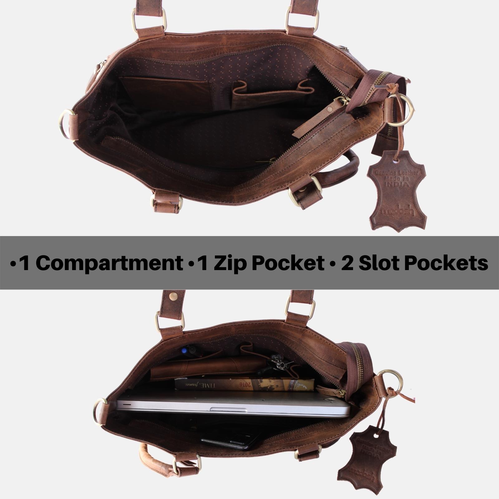 Madosh Genuine Leather Brown Tote Bag Messenger Bag Ladies Purse Crossbody Shoulder Satchel Handbag